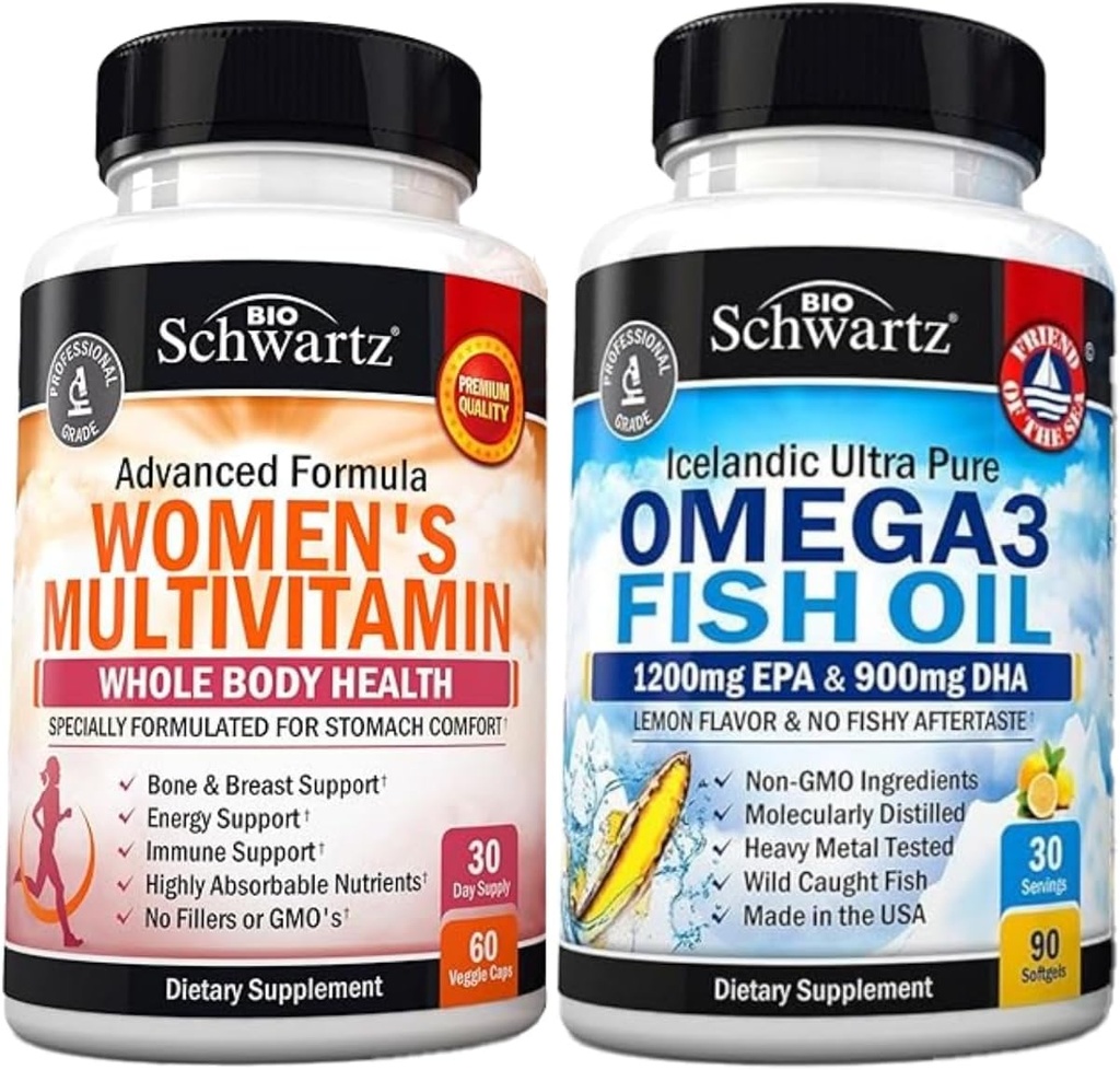 Daily Multivitamin for Women Capsules (1 Month Suply) Plus Triple Power Omega 3 Fish Oil Softgels (Persediaan 1 Bulan)