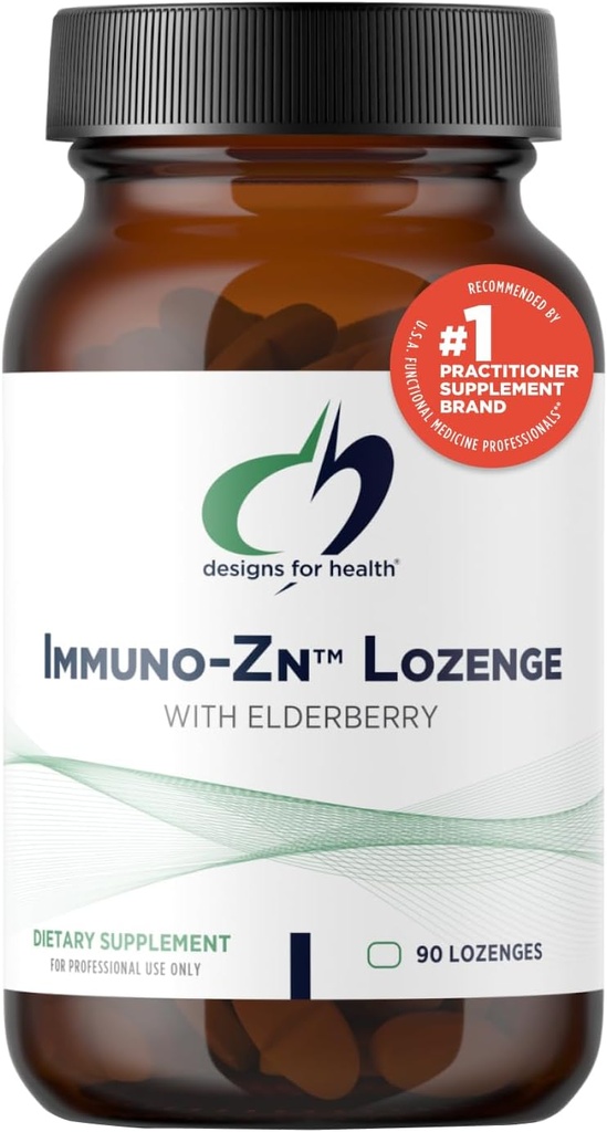 Design for Health Immuno- Zn Lozenge - 25mg Zinc + Elderberry Quick Dissolve Tablets, Suplemen Dukungan Imune - Non-GMO Degucious Natural Berry Flavor (90 Lozenges)
