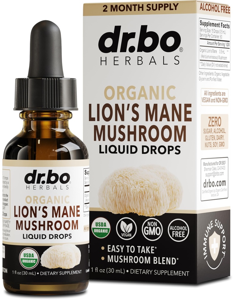 Lions Mane Mushroom Supplement Drops - Organic Lion 's Mane Mushroom Cair Tincture for Focus, Fog Brain Health Suplemen - Vegan Herbal Nervine Nootropic Organic Liquid Support 1oz