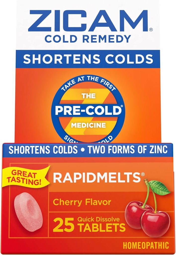 Zicam Cold Remedy Zinc RapidMelts, Cherry Flavor, Homeopathic, Cold Shortening Medicine, Shortens Cold Durasi, 25 Count (Paket 2)