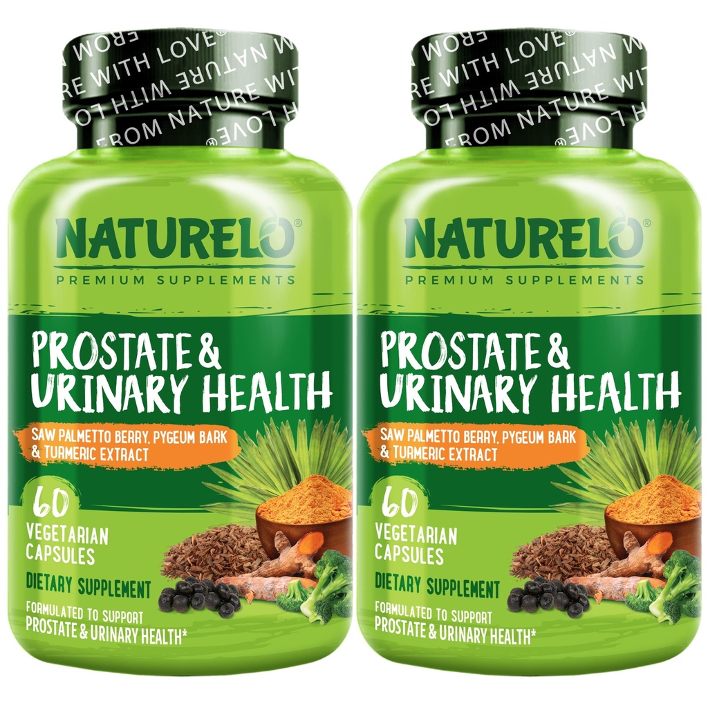 NATURELO Prostate & Urinary Health, Comprehensive Formula dengan Saw Palmetto, Pygeum, Tumeric, Plant Sterns, Brokoli dan Lycopene, 60 Vegetarian Capsules (Paket 2)