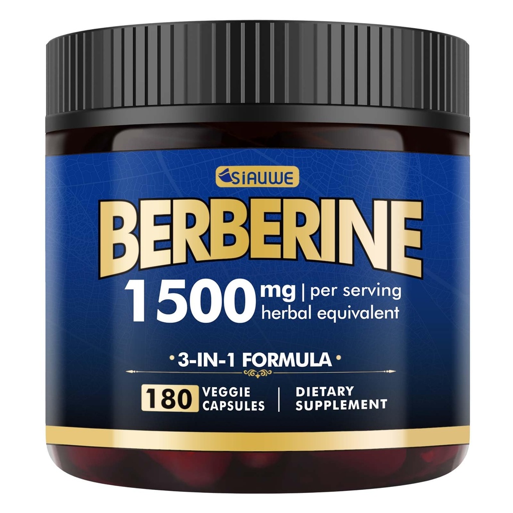 Suplemen Berberine - Berberine W8th Los, High- Potency Berberine 1500MG dari Berberine HCL, Plus Citrus Bergamot - untuk Metabolic, Digetical, dan Dukungan Imune - Vegan, Non-GMO, 180 Capsules