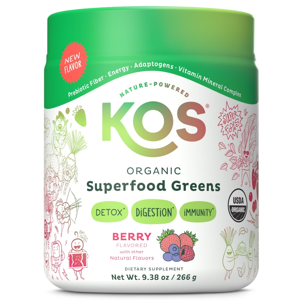 Kors Organik Superfood Greader - Gut Health from Prebiotic Fiber, Supergreens dan Adaptogens - USDA Certified Organik, Made in GMP Certified Facility - 28 Pelayan Berry