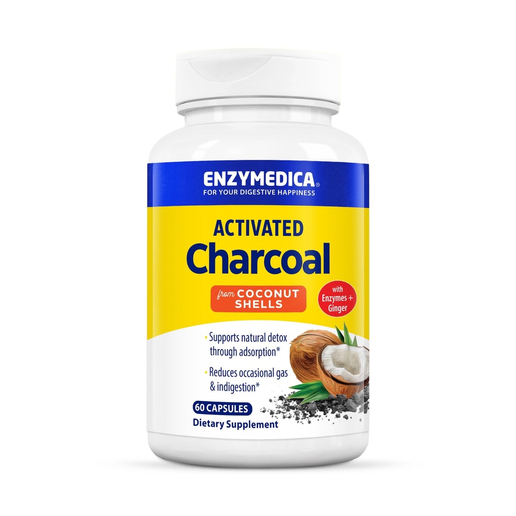Enzymedica, Aktivated Charcoal, Reduces Occational Gas, Bloating & Inditraffic, Support Natural Detox, 60 Count