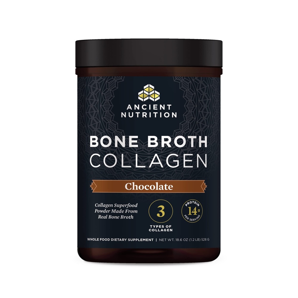 Powder Nutrition Kuno, Bone Broth Collagen, Chocolate, Hydrolyzed Multi Collagen Peptides, Support Skin dan Nails, Supplemen Bersama, 30 Servis, 18.6oz