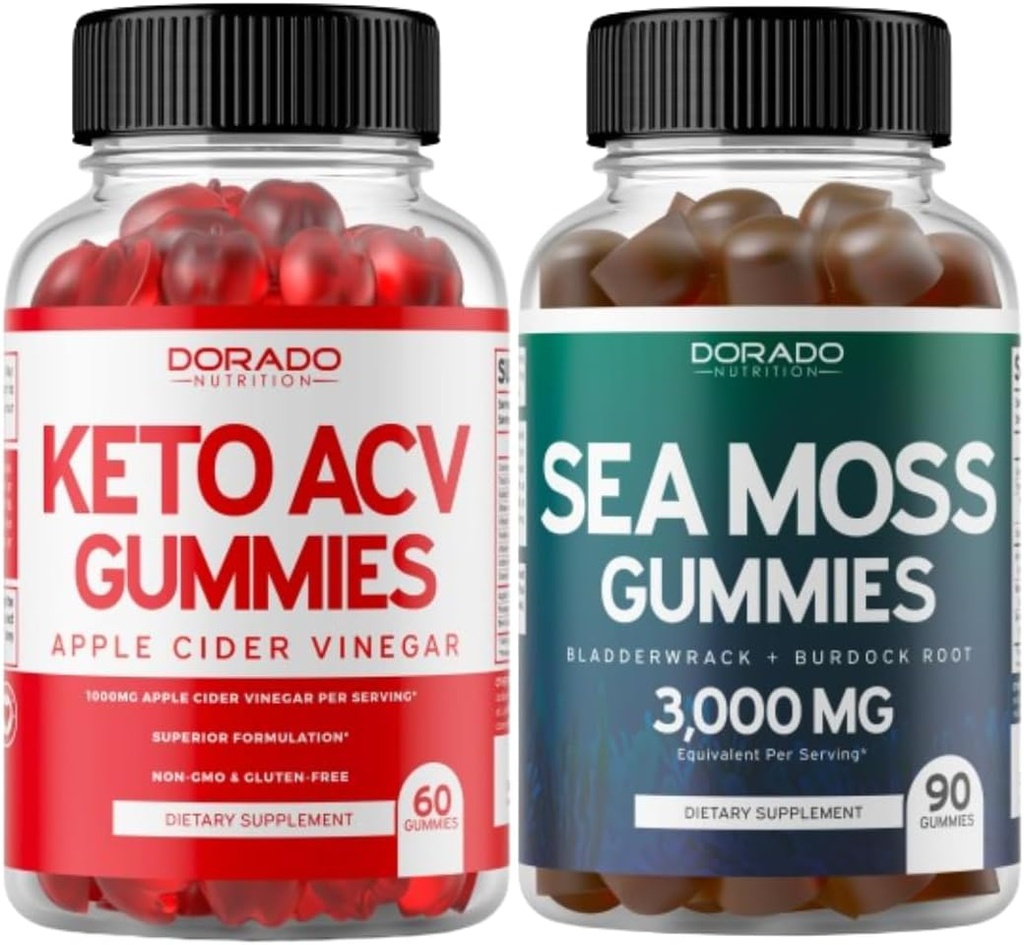 Keto ACV Gummies (60 Count) Advanced Weight Loses Formula dan Irish Sea MosMosMosGmmies (90 Count) with Bladderwrack & Burdock Root for Thyroid, Energy & Imune Dukung - Non GMO, Vegan Safe & made in US