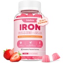 Vegan Iron Suplement Gummies for Women & Men, Anemia, Blood Builder & Energy Support for Iron Deficiency, with Vitamin C, A, B Complex, Folate, CoQ10, Sugar Free, Non-GMO, 60 Count