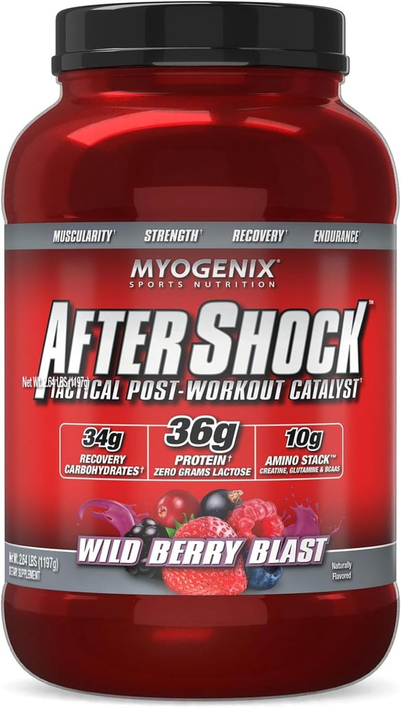 Myogenix Aftershock Post Workout Powder - Whey Protein dengan Carbs for Muscle Recoding & Refuel - Wildberry Blast, 3 lbs