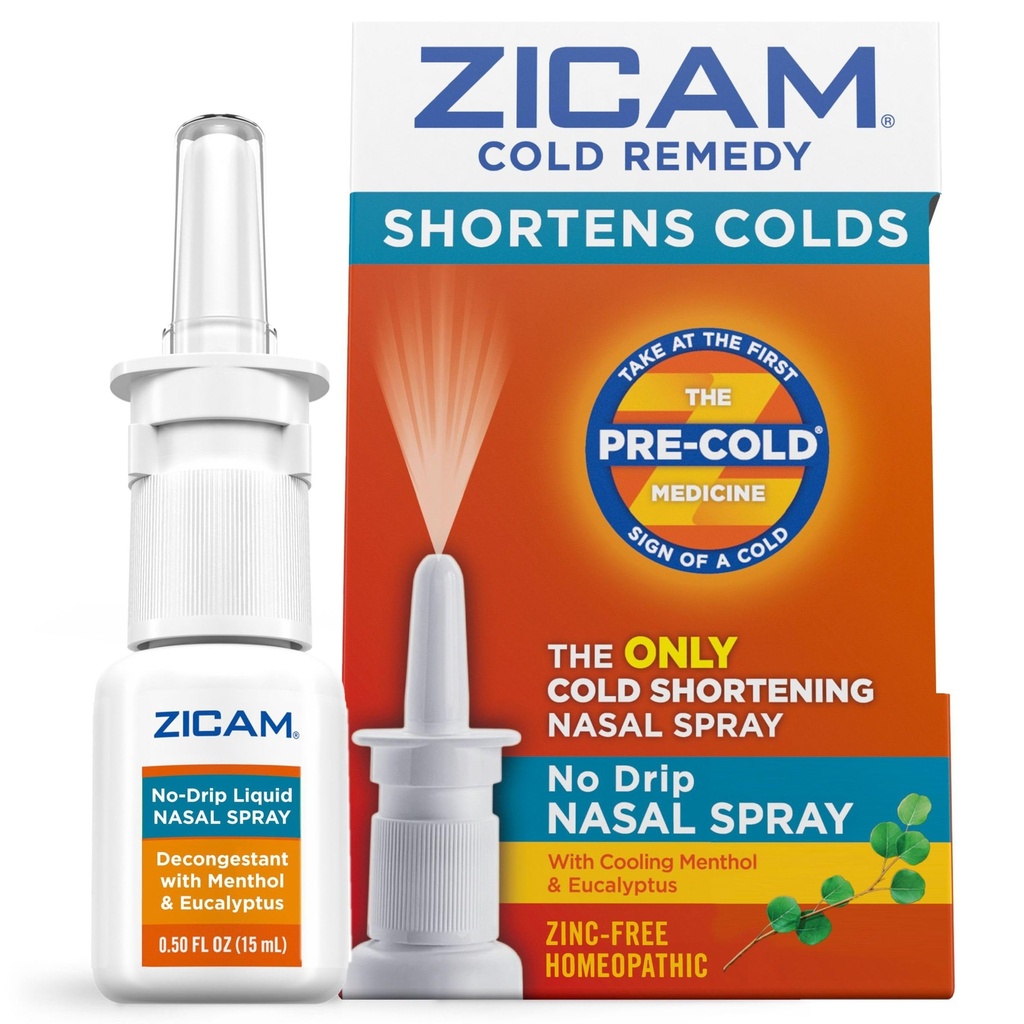 Zicam Cold Remedy No- Drip Nasal Spray dengan Cooling Menthol & Eucalyptus, Homepathic, Zinc-Free, Pre- Cold Medicine, Shortens Cold Durasi, 0.5 Ounce