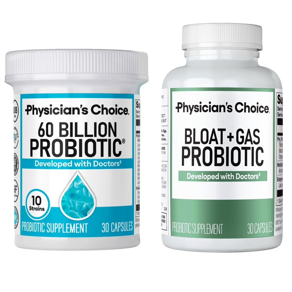 Physician 's CHOICE Bloat & Gas Probiotic 30ct + 60 Billion Probiotic 30ct - Digetical Wellness Bundle