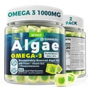 2 Pack Algae Omega 3 Gummies 1000mg, Plant Based DHA 460mg & EPA 230mg, Omega 3 Oil Alternatif untuk Dewasa, Plus MethylFolate, Vitamin B12, Phoshatidyserine, No Fishy Tasy, Vegan Free