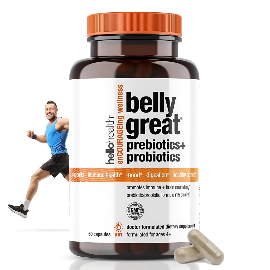 Probiotik Harian Probiotik Pria + Anak-anak - Belly Great Prebiotik dan Progres untuk Kesehatan Gut & Imune Dukungan + Vitamin D3, Folate B Vitamin: 15 Strain, Gluten Free-60 Count