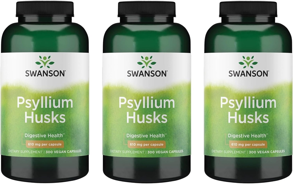 Swanson Psyllium Husk Dietary Fiber Suplemen 610 mg 300 Capsules - (3 Pack)