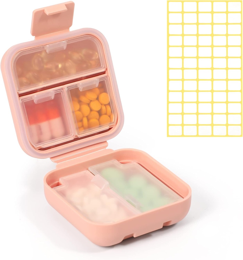 Dynippy Daily Pill Organizer 5 Kompartemen Portable Moilect Membuktikan Kasus Pil Kecil untuk Pocket Purse Travel Box Portable Medicine Vitamin Oil Haolder (Pink)