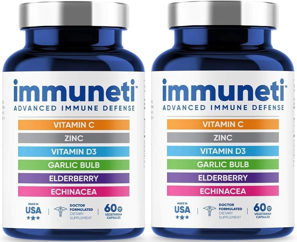 Immuneti - Advanced Ammune Defense, 6 -in 1 powerful Blend of Vitamin C, Vitamin D3, Zinc, Elderberry, Bulb Bawang, Echinacea - 2 Pack - Support Overall Health