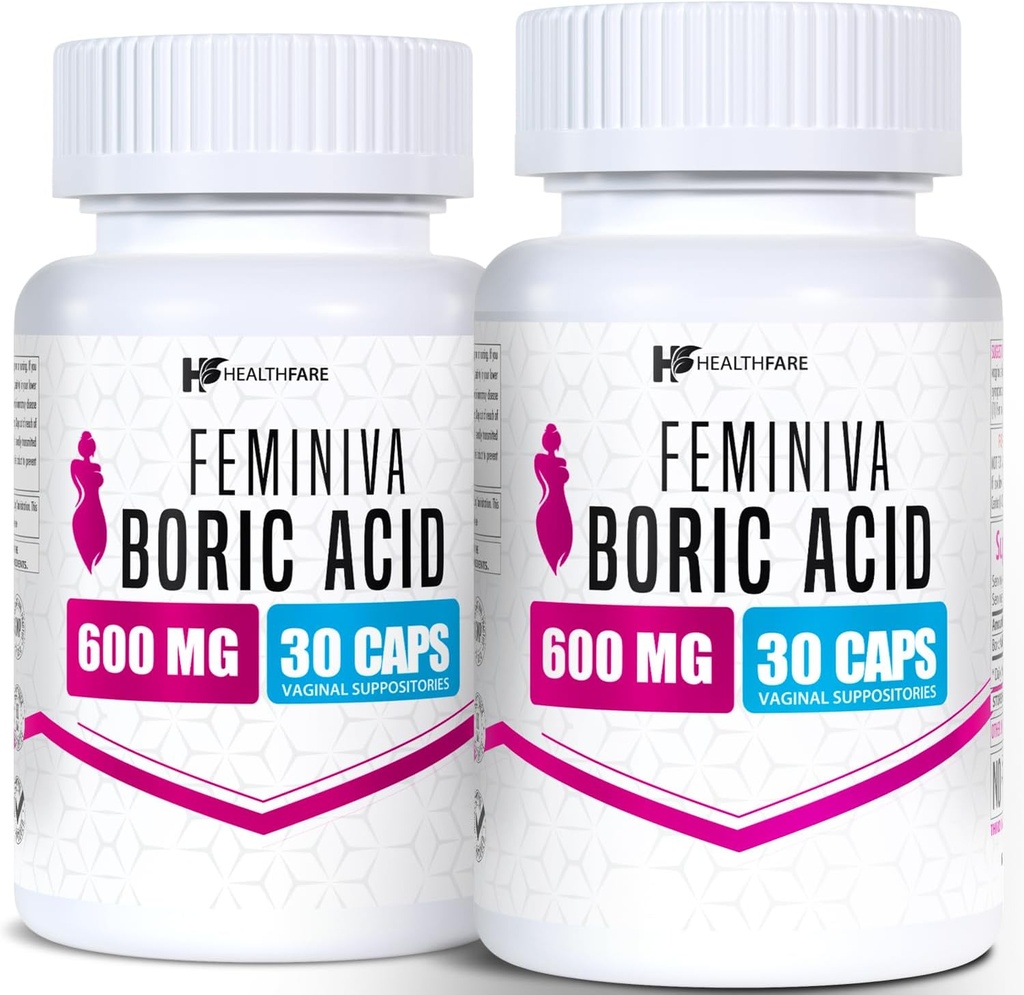 Healtfare Feminiva Boriva Acid Suplotories 124; 2-Pack 124; 30 Vaginal Suplotories Setiap 124g, 600mg 124; 100% Murni 124; Dibuat di Amerika Serikat