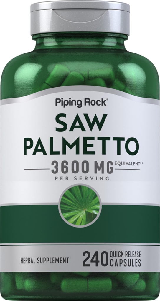 Piping Rock Saw Palmetto Extract 3600mg 124; 240 Capsules 124; untuk Pria dan Perempuan 124; Non-GMO, Gluten Free Suplemen