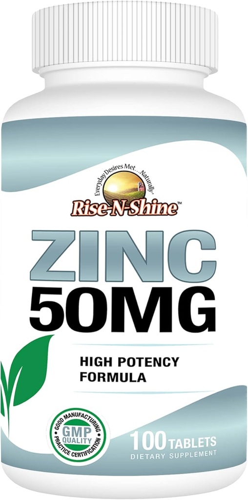Rise- N- Shine 50 Mg Zinc Suplemen Dukungan Imune - Potency Antioksidant - Tambahan Hari (100 Tablet)