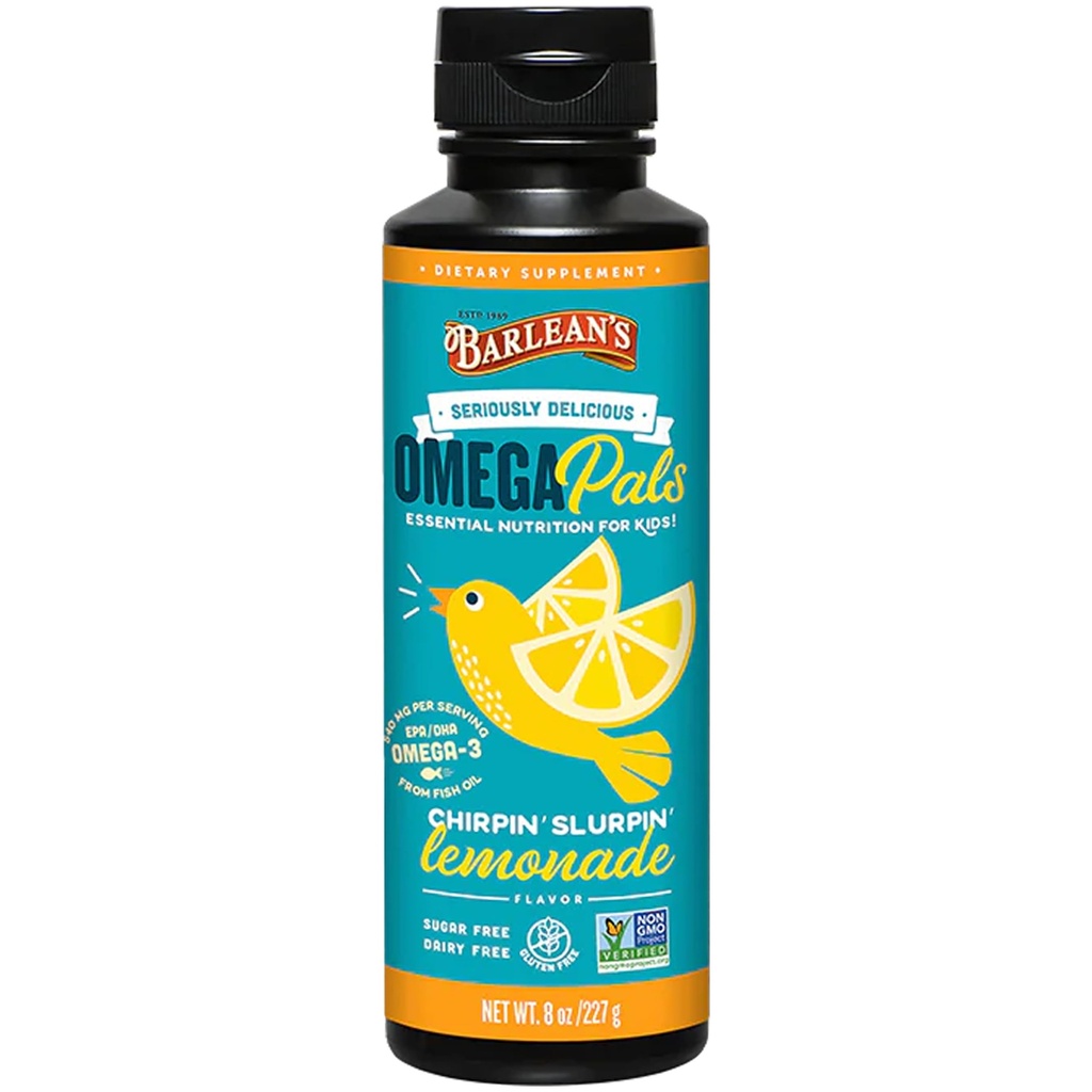 Tambahan Minyak Ikan Barlean Omega 3 untuk Anak-anak, Chirpin 'Slurpin' Lemonade, 540 mg EPA dan DHA Acid Gendut, 8 oz