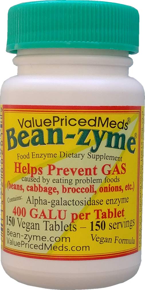 Bean- Zyme Gas Relief untuk Kekuatan Ekstra Dewasa (150 ct) adalah 400 GAUL per Tablet Alpha Galactosidase, Vegan, Biaya Kurang, Digetical Enzyme Tambahan Makanan Alam Enzyme
