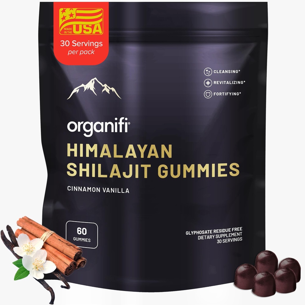 Organifi Shilajit Gummies - Himalaya Shilajit untuk Pria dan Wanita dengan PrimaVie Shilajit, 40-Plus Trace Minerals, dan More - Hormone Balancer, Boosts Cellular Energy, Beats Fatigue, dan Lebih, 60 Count