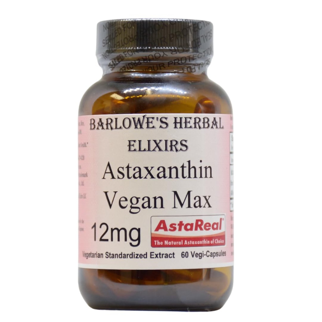 Barlowe Elixirs Astaxanthin Suplemen 124; Asta Real Astaxanthin Vegan Max 12mg 124; 60 Veggie Capsules 124; Astaxantina