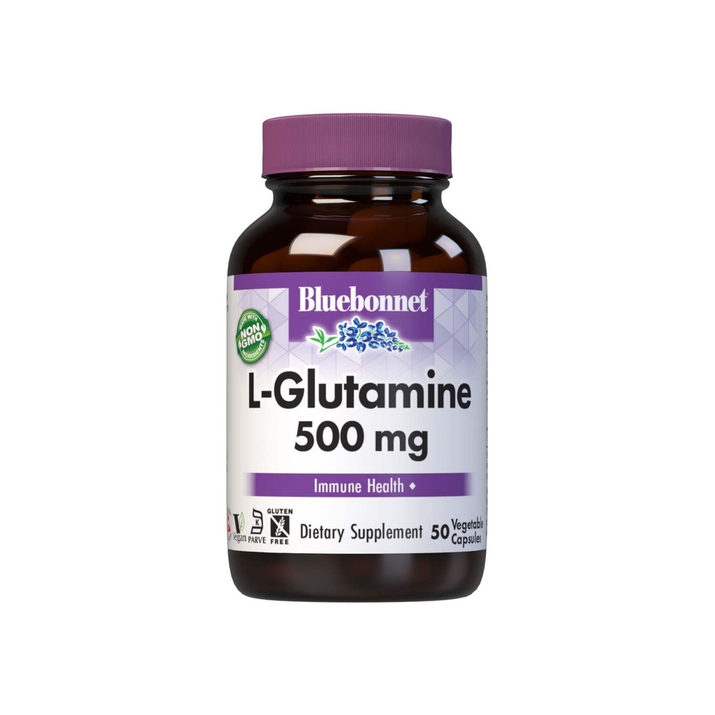 Bluebonnet Nutrition L-Glutamine 500mg, Support Immune Function, Nitrogen Transporter, Soy & Gluten- Free, Non-GMO, Kosher Cerdened, Vegan, 50 Vegetable Capsules, White, 50 Count