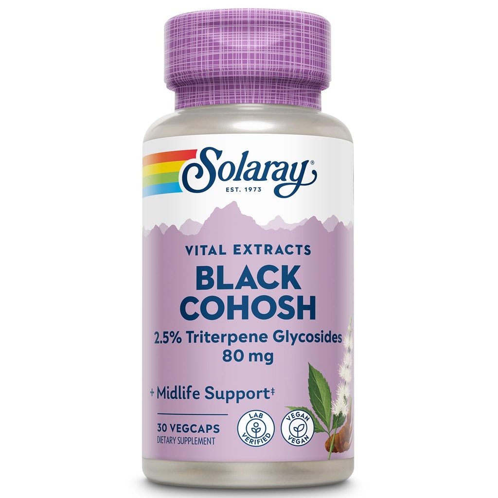 Root SOLARAY Black Cohosh Ekstrak 80 mg 124; Satu Daily Womens Kesehatan & Menopause Dukungan Supppppport lea124; Non-GMO, Vegan Diverifikasi 124; 30 VevCaps