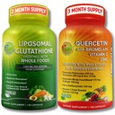 Lipomal Glutathione 500mg & Quercetin dengan Bromelain, Zinc, dan Vitamin C - Antioksidant & Imune Dukungan Bundle dengan Organik Seluruh Food Blends - Vegan, Non-GMO Respiration Health Formula
