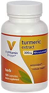 The Vitamin Shoppe Turmeric Extract 300mg, Standardized Herb That Supports Cellular Health & provides Antioksidant Benefit with 95% Curcumin and 65mg of Calcium (100 Capsules)