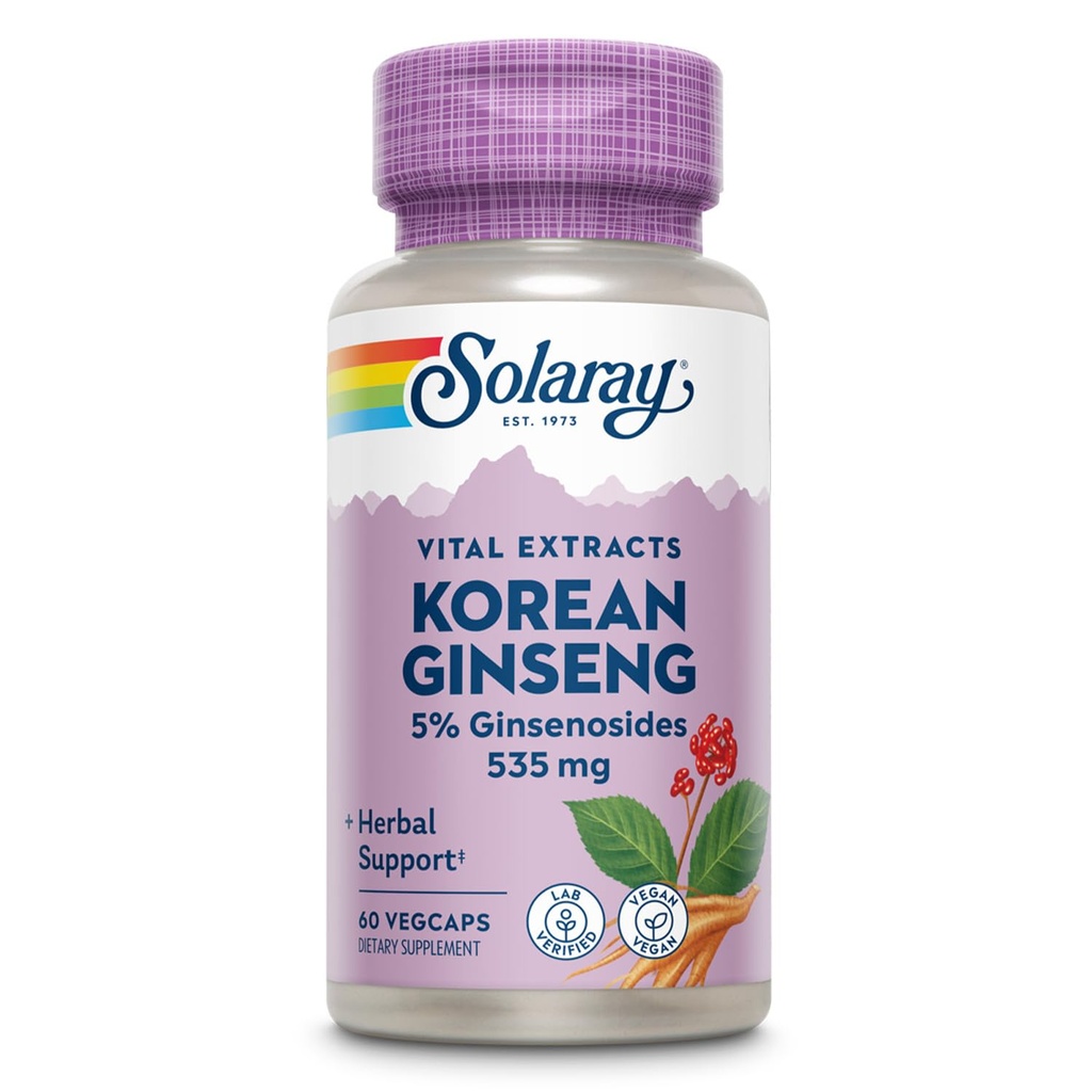 Ekstrak Root Gingseng KUNING Korea - Herbal Dukungan untuk Occasional Stress, Energy, dan Fisik Endurance - 5% Ginsenosides - Vegan, Lab Verifikasi - 60 Servis, 60 Vegan Caps