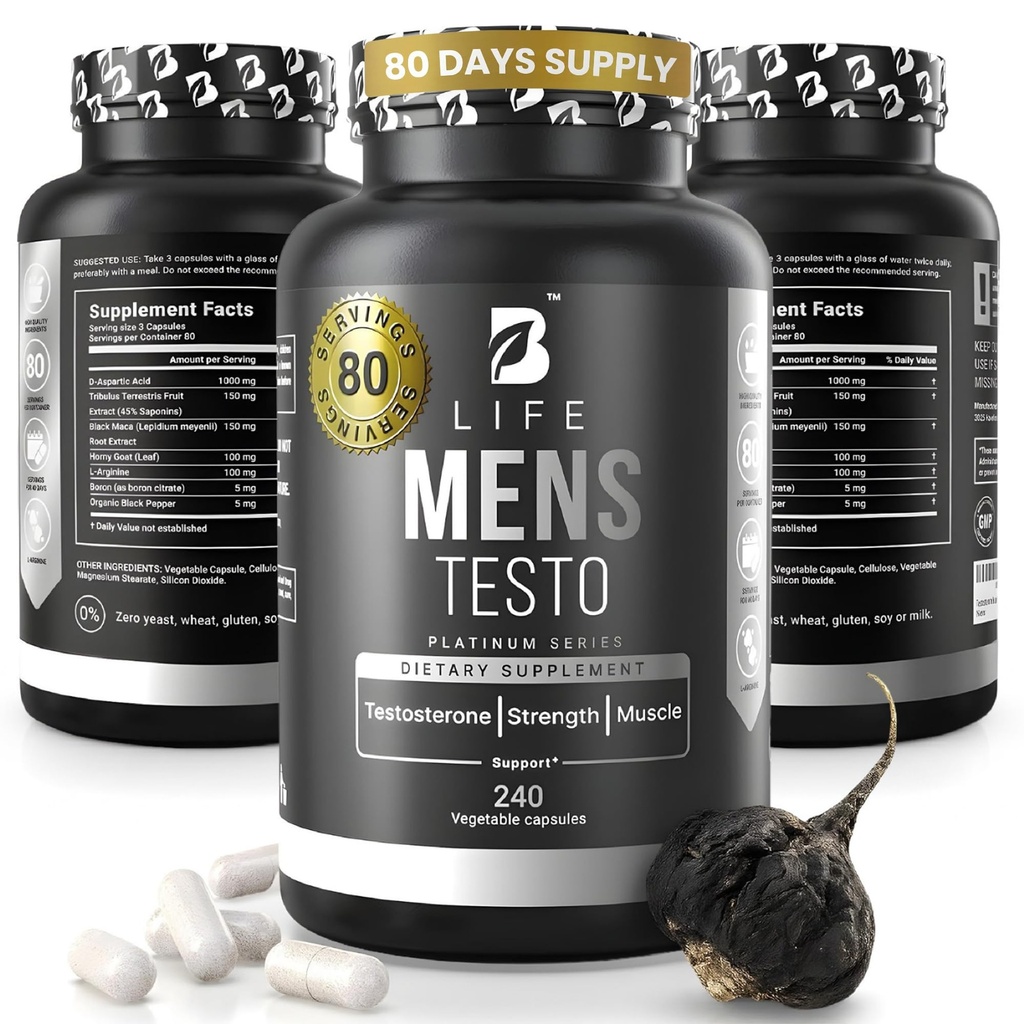 Suplemen Testosterone Booster untuk Pria 124; Tambahan Boron untuk Pria dengan Terrestris Tribulus, Black Maca, Toat Horny Weed, L- Arginine 124; Stamina, Endurance, Muscle Growth & Power 124; 80 Hamba