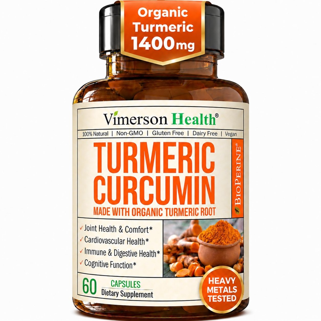 Suplemen Curcumin Turmeric dengan Ekstrak Pepper Hitam - Potency Organic Turmeric 1400mg & 95% Curcuminoid untuk Gabungan & Digetical Supplemen Dukungan - 60 Vegan Cursules