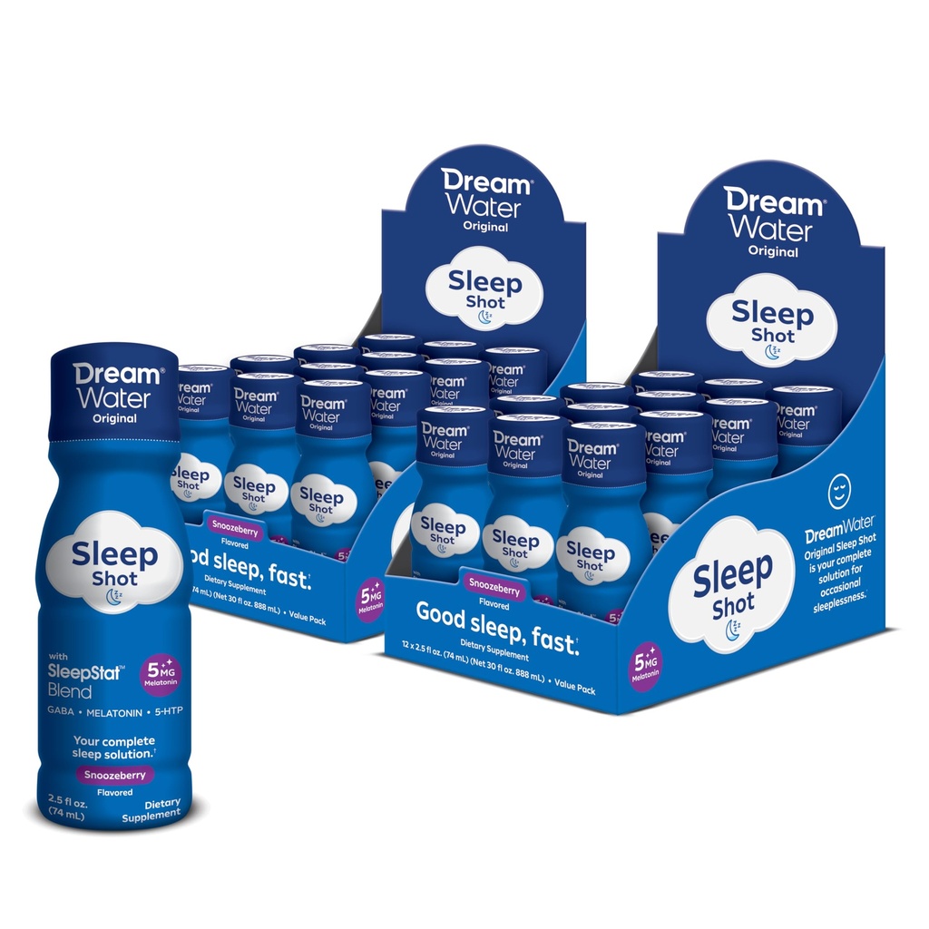Dream Water Natural Sleep Aid, GABA, MELATONIN, 5-HTP, 2.5oz Shot, Snoozeberry, 24 Menghitung Nilai Ekonomi Pack