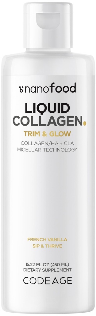 Codeage Liquid Collagen Suplemen Vanilla Flavor, Beauty Trim & Glow Lipomal Peptides, CLA Conjugated Linoleic Acid, Acid Hyaluronic, Vitamin E, Hydrolyzed, Non-GMO, 15.22 fl oz