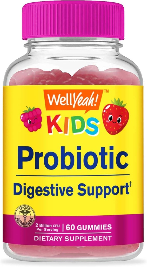 WellyKids Probiotic Gummies - Dukungan Digetical, Kesehatan Gut, Hamiune Dukungan Gummy - Progories for Digetical Health - Vegan, Gluten Free - 60 Gummies