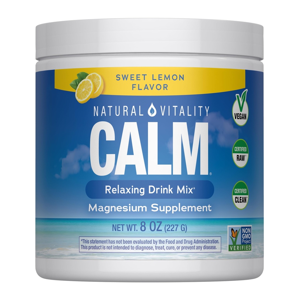 Vitalitas Alam Tenang, Suplemen Magnesium, Anti- Stress Minum Mix Powder, Gluten Bebas, Vegan, & Non-GMO, Sweet Lemon, 8 oz