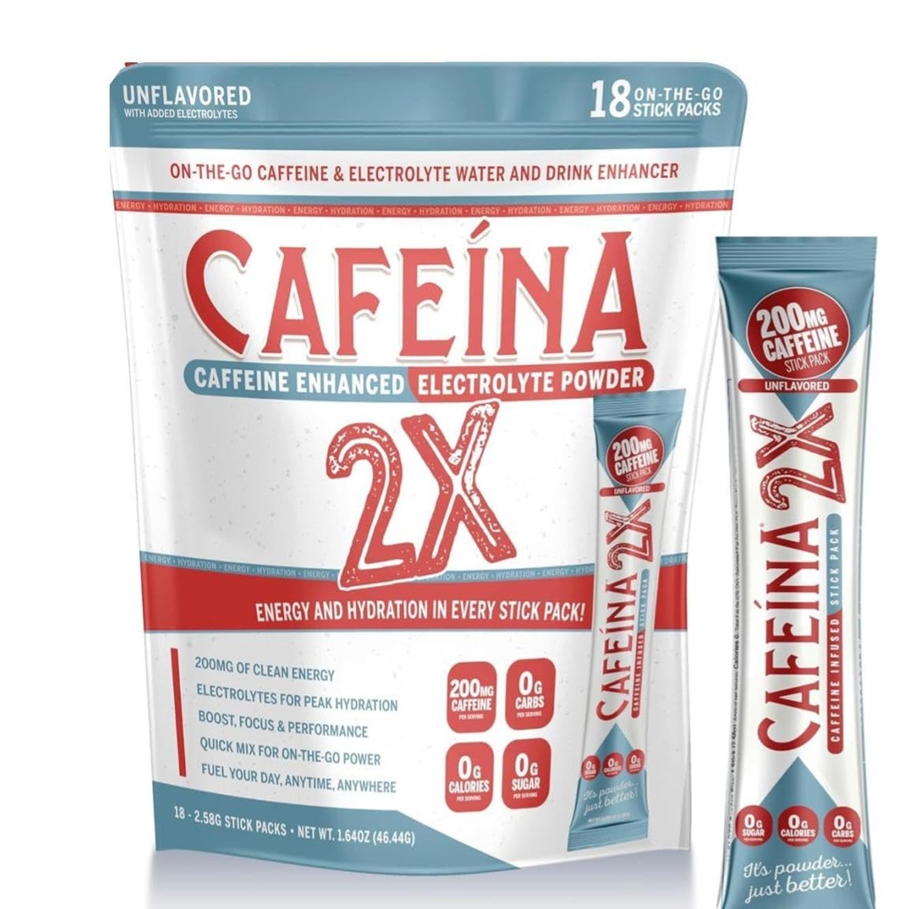 CAFEINA 2X - 20mg Caffeine dan Electrolite Infused Powder Stick Packs (18 Count)
