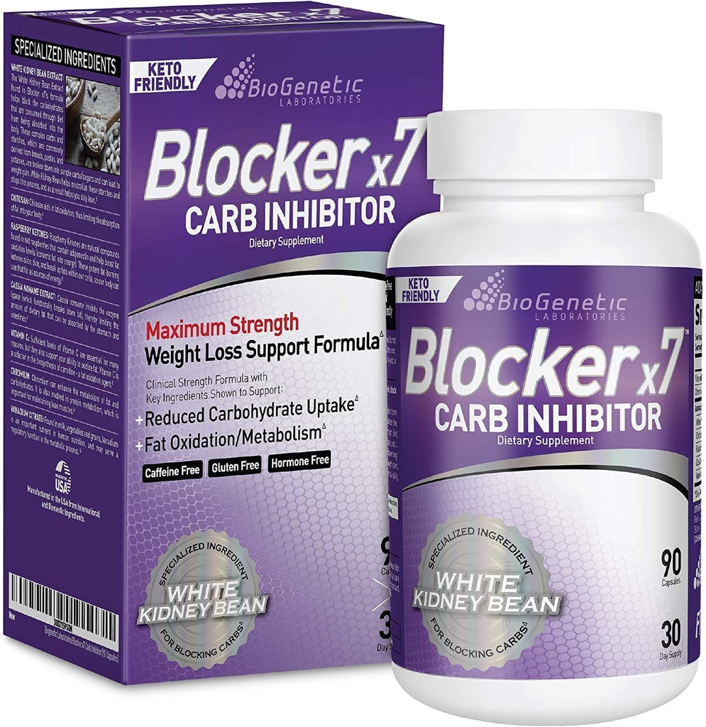 Carb BioGenetic Lab Blocker X7 - White Kidney Bean Cheat Pill - Keto-Friendly - Carb Blocker Pills for Women - Appetite Suppresan untuk Mempertahankan Tubuh Ideal Anda Weight (90 Capsules)