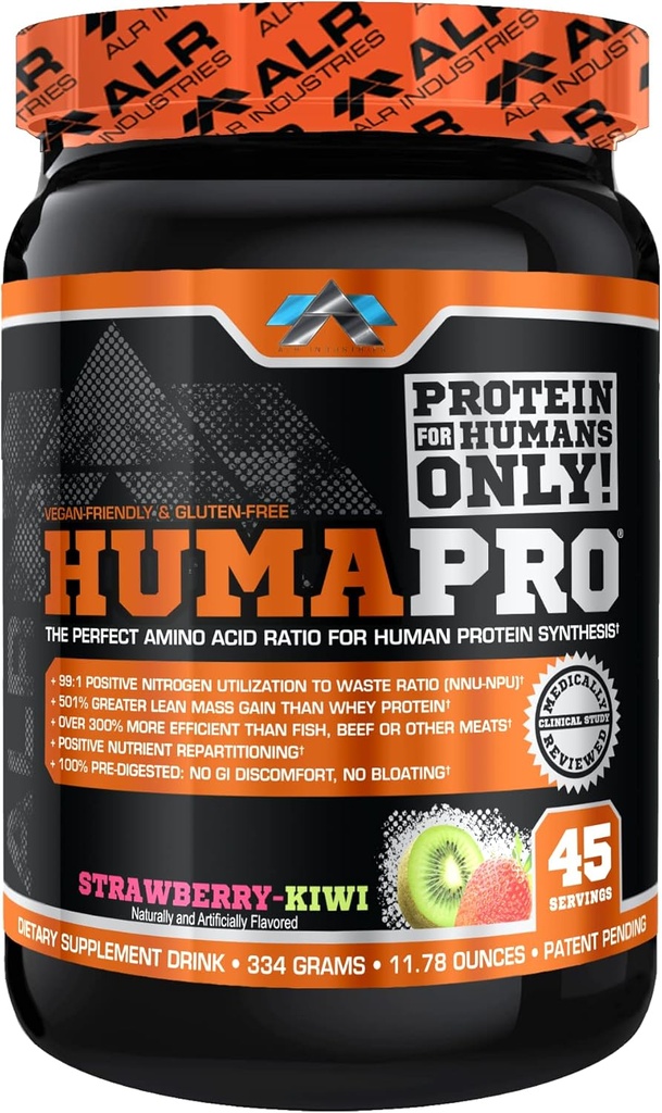 Humapro 124; Amino Acids Protein Matrix untuk Manusia 124; 99% Utilisasi untuk Lean Muscle 124; Vegan, Gluten Free 124; 334g / 45 melayani (Strawberry Kiwi)