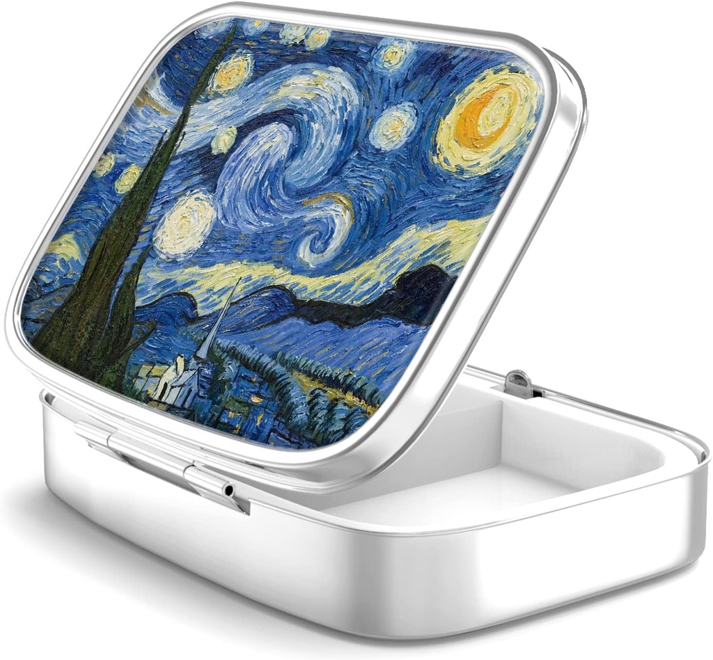 Pill Box 2 Comment Small Pill Case, Portable for Pocket atau Purse Pill Organizer Pill Container Holder to Hold Vitamin, Medication, Fish Oil and Suplemen (Starry Night)