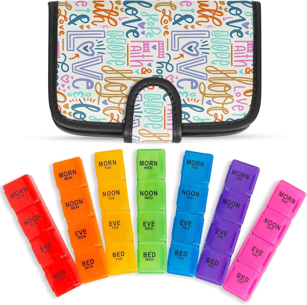 Vive Weekly Pill Organizer 4 kali sehari - 7 Days Pill Box for Morning, Noon, Evening, Night - Extra Large Large Medicine, Vitamin & Suplemen dengan Premium Leather Case