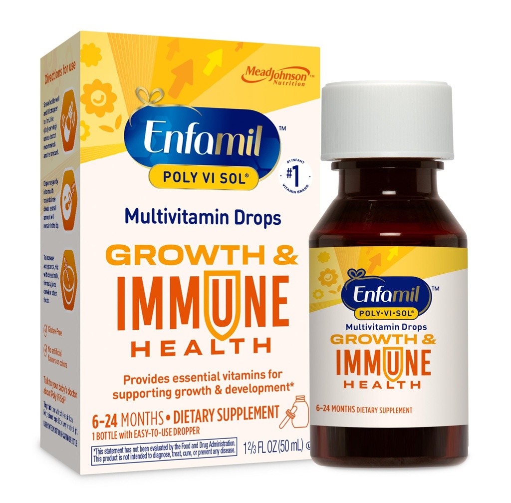 Enfamilil Poly- Vi- Sol Liquid Multivitamin Drops, Supports Growth & Ammune Health *, 50mL Bottle Carnife