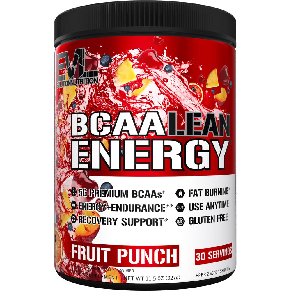 EVL BCAA Lean Energy Powder - Pra Workout Green Tea Burner Dukungan dengan BCAA Acids dan Clean Energizers - BCAA Powder Post Recout Recout untuk Lean Muscle Recovery - Fruit