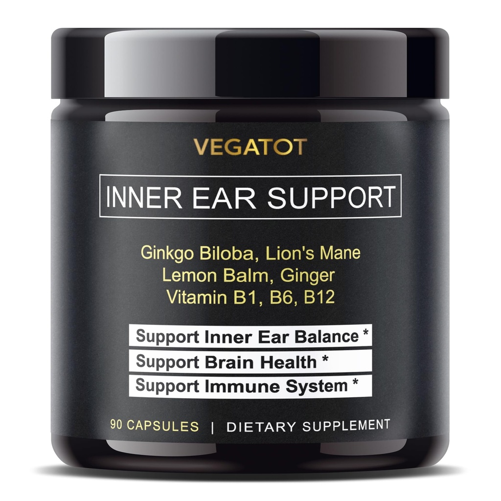 VEGATOT Vertigo Suplement * USA Made and Test * Inner Ear Suplement with Ginkgo Biloba Lion 's Mane Balim Ginger VIT B1, B6, B12- for Dizziness Spinning Inner Ear Saldo