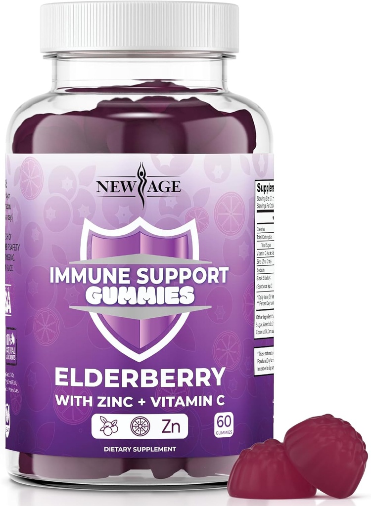 Sistem Kebal Baru Mendukung Gummi - Sambucus Black Elderberry Gummies dengan Vitamin C dan Zinc (Hammune Dukungan 60 Gummi)