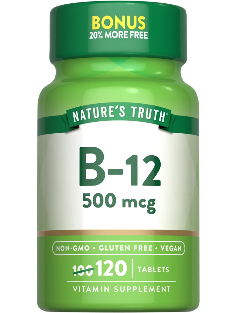 Nature 's Truth B12 Vitamin 126; 500 mcg 124; 120 Tablet 12.4; Vegan, Non-GMO & Gluten Free Suplemen