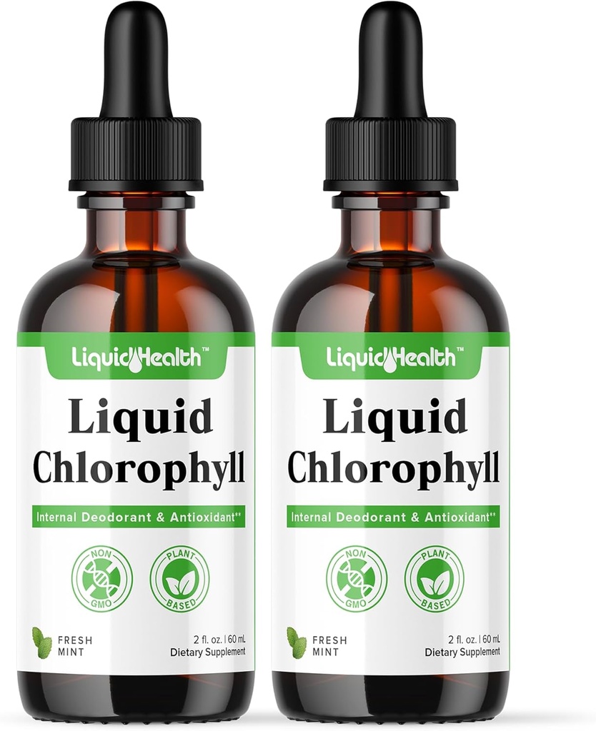 Liquidhealth Liquid Chlorofil - Internal Deodorizer, Antioksidants, Liver Detox, Imune Dukungan, Relieve Bad Breath, Reduce Appetite, Collagen for Hair & Skin Health - Vegan, Non-GMO (2 Pack)