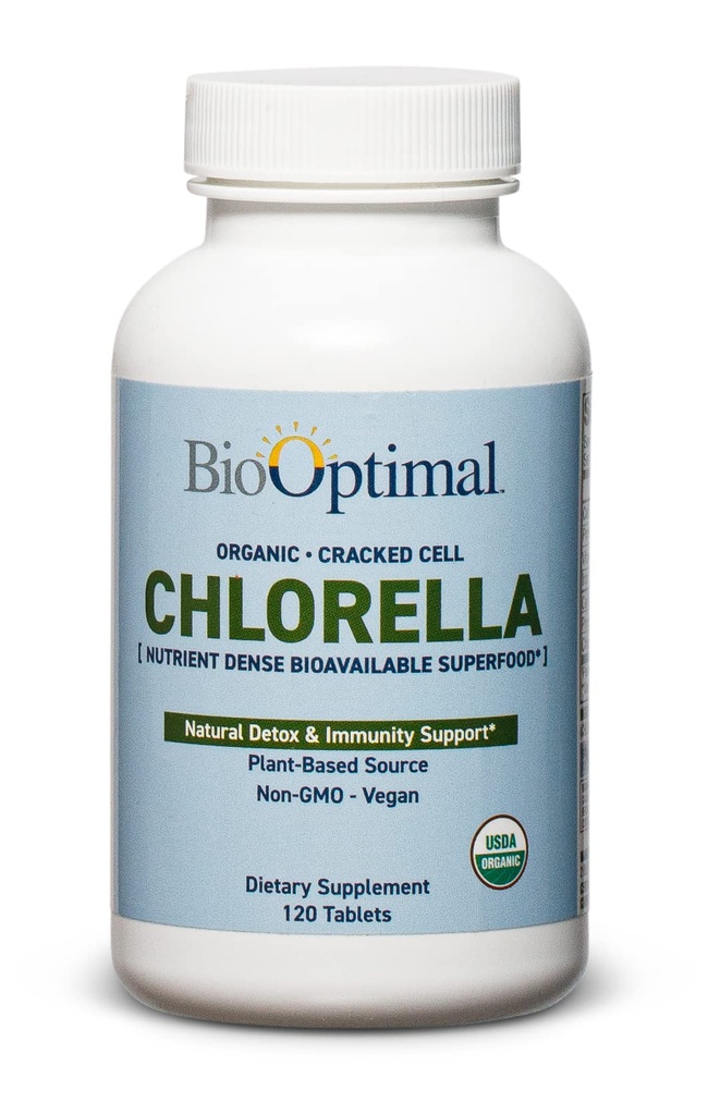 BioOptimal Organic Chlorella Tablet - Organik, Non- GMO, No Addonist or Fillers - 500mg Premium Quality Dieter Tambahan dengan Vitamin, Mineral, & Antioksidants (120 Tablet)