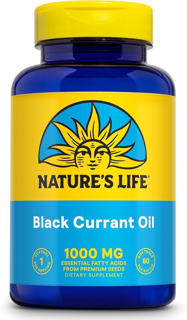 NATURE LIFE KEHIDUPAN KUNING Oil 1000mg - Black Currant Oil, Sumber Alam Omega 6 Gamma Linolenic Acid (GLA) dan Omega 3 Alphaby-Linolenic Acid (ALA), 60- Hari Jaminan, 60 Hamba, 60 Softgels 60